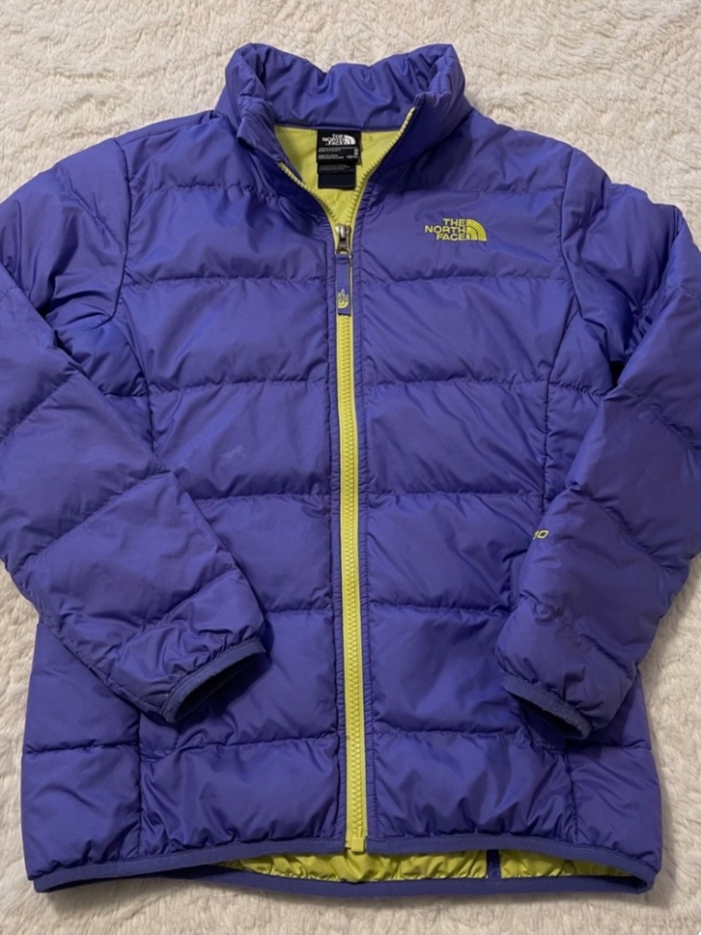 The North Face Goose Down Puffer Jacket with Lime Accents girls size 7-8 Insulat